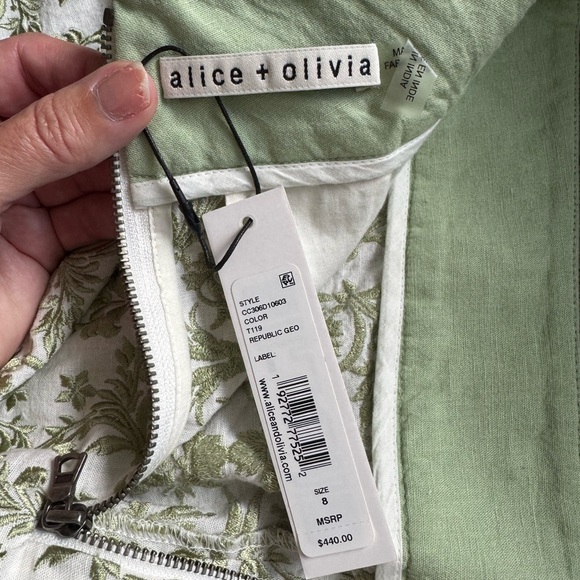 Alice and Olivia Donald Embroidered High Waisted Shorts Green Republic Geo 8 New - Picture 7 of 12